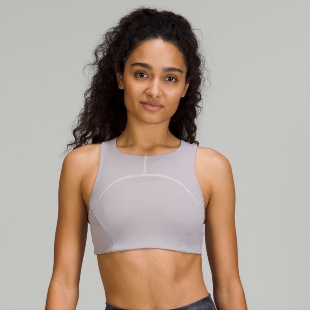 Lululemon Tough Train High Neck Bra Sz‎ 2 Mauve Grey Light Sage
